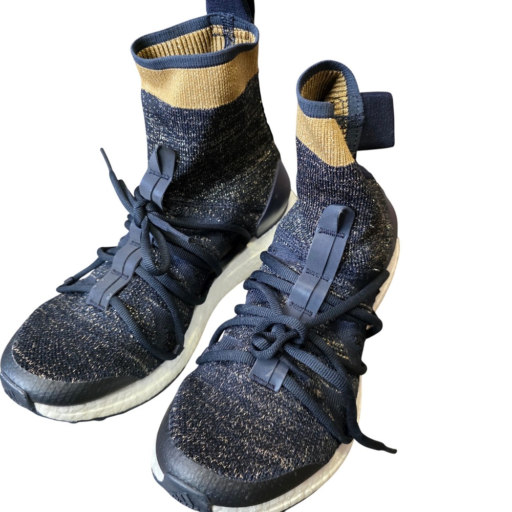 Adidas Stella McCartney Ultra Boost Metallic Navy Gold High Top Sneakers 8.5